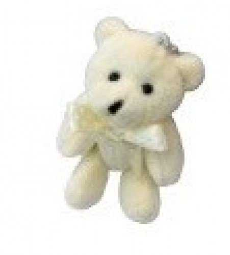 pelúcia 52005-Chaveiro urso articulado laço bolinha marfim e bege 8cm 3por10