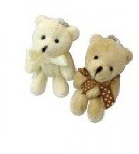 pelúcia 52005-Chaveiro urso articulado laço bolinha marfim e bege 8cm 3por10