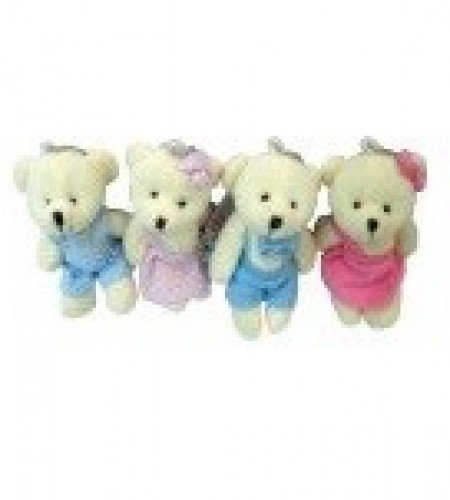 pelúcia 52008-Chaveiro urso articulado roupa veludo bolinha azul e rosa 11cm 2por10