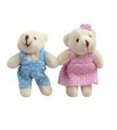 pelúcia 52008 - Chaveiro urso médio articulado c/ roupa bolinha e roupa veludo (azul e rosa) 2por10 11cm