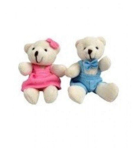 pelúcia 52008 - Chaveiro urso médio articulado c/ roupa bolinha e roupa veludo (azul e rosa) 2por10 11cm